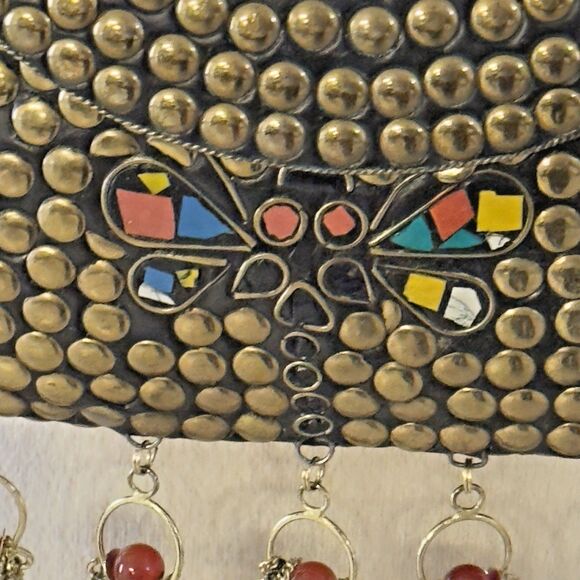 Love Binetti Diego Metal Brass Stud Clutch Bag Mini Purse Butterfly Coral Tassel - Picture 6 of 16